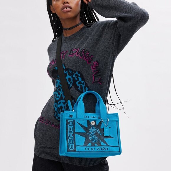 Coach X The Lil NAS X Collab Drop Tote  Bag 26 Limited Edition Blue Crossbody - Picture 1 of 10